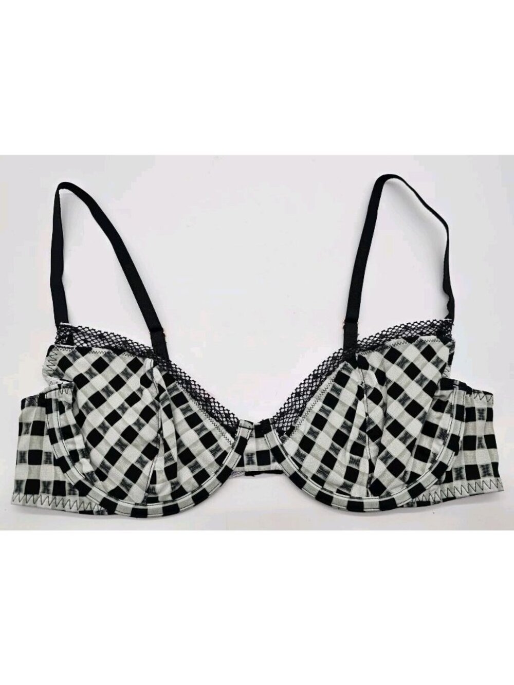 Savage X Fenty Bra Women's Size 36B Black Gingham Unlined Plunge Underwire Bra
